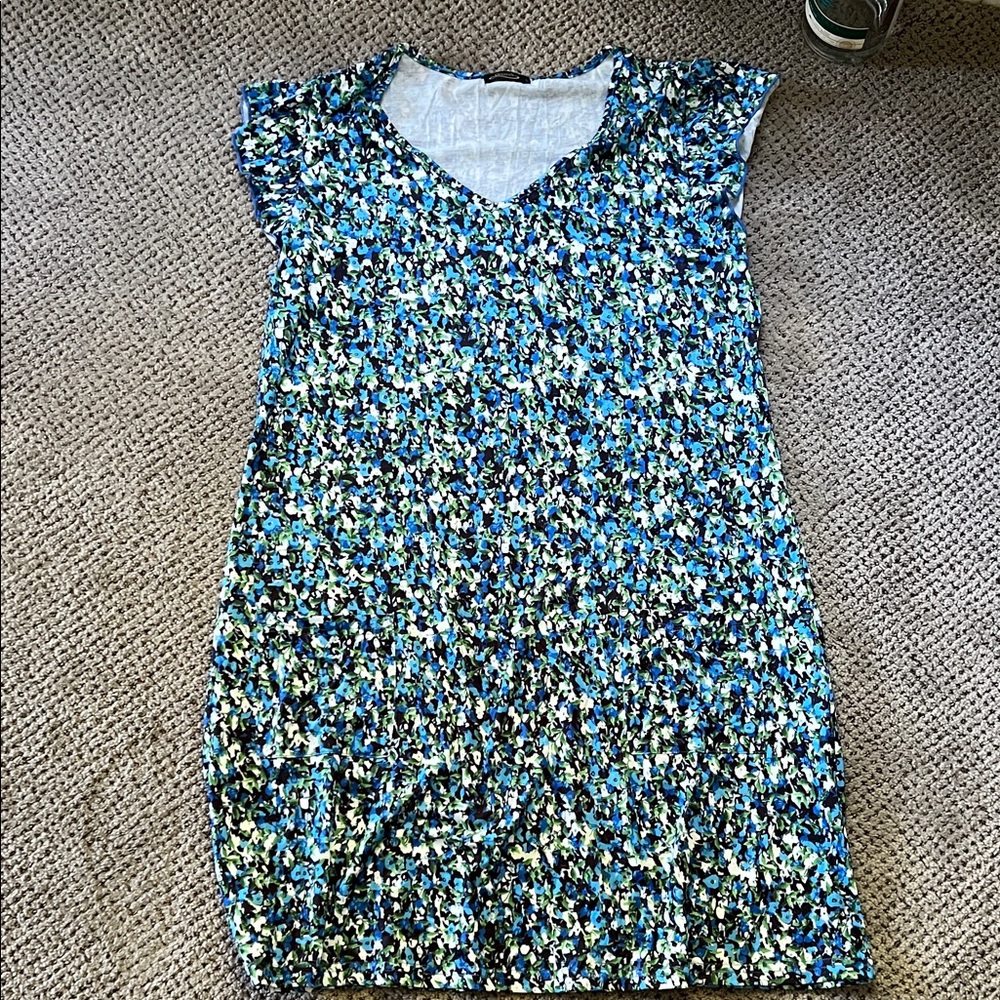 Floral Print Dress in Blue and White